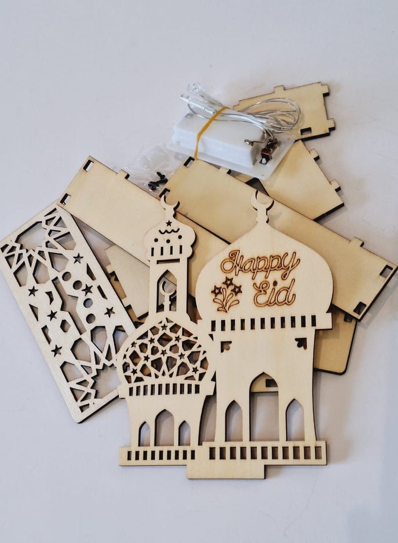 Al Zaabiah Happy Eid Wood Mosque Table Lamp Décor – 19 × 14 cm | Elegant Ramadan & Eid Accent - Image 4